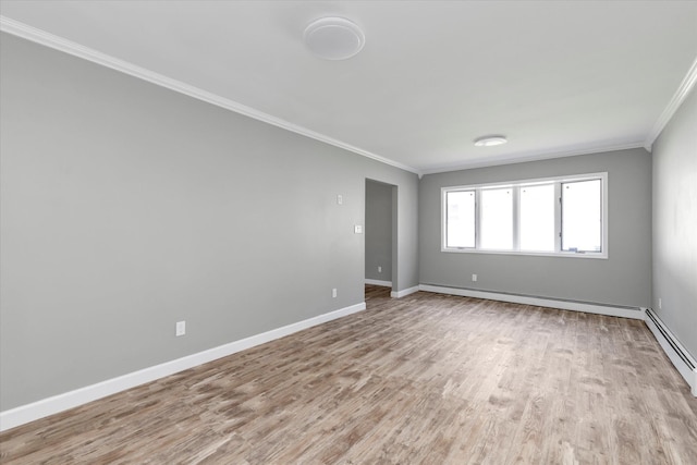 2080 Beech St, Wantagh, NY 11793 - unfurnished room featuring crown molding, a baseboard heating unit, and light wood-style floors