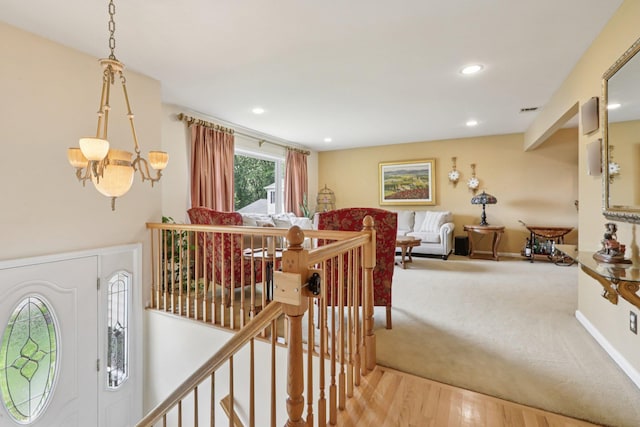 3 Hoyt Ct, Stony Point, NY 10980 - stairs with recessed lighting, a chandelier, and wood finished floors
