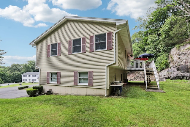 3 Hoyt Ct, Stony Point, NY 10980 - view of home's exterior featuring stairs, a wooden deck, and a lawn