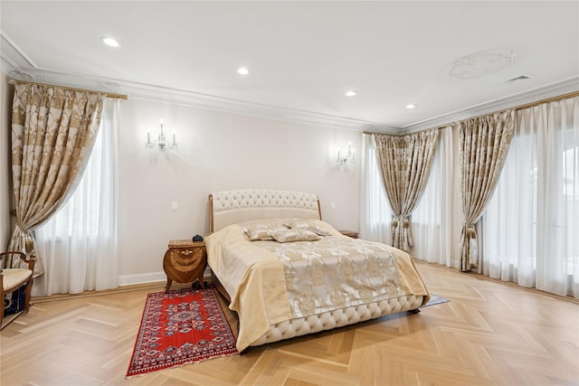 1190 Harbor Rd, Hewlett Harbor, NY 11557 - bedroom featuring crown molding and recessed lighting