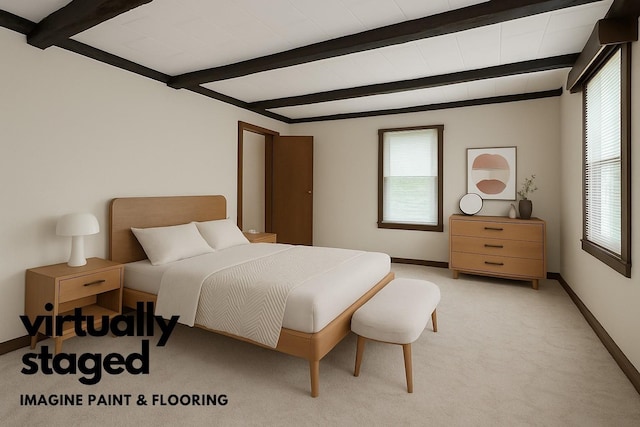 16 King St, Port Jervis, NY 12771 - bedroom featuring multiple windows, beam ceiling, and light carpet