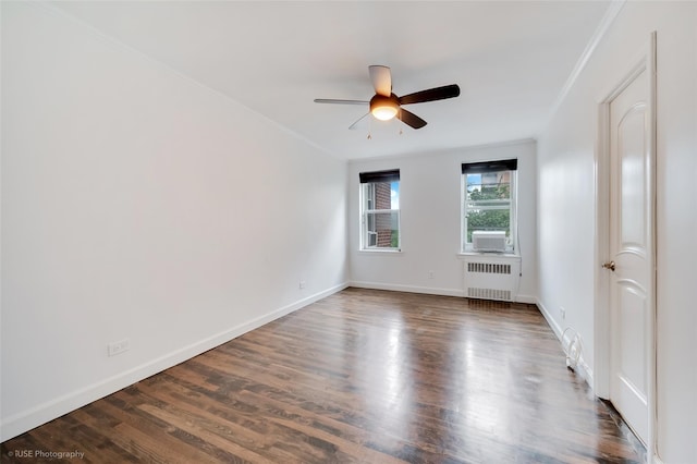 39-60 52nd St Unit 4F, Woodside, NY 11377 - unfurnished room featuring radiator, ceiling fan, wood finished floors, and crown molding