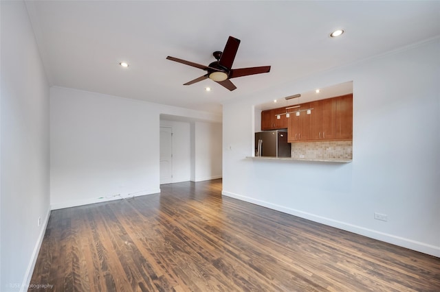 39-60 52nd St Unit 4F, Woodside, NY 11377 - unfurnished living room featuring ceiling fan, dark wood finished floors, and recessed lighting