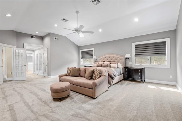 6 Laurelwood Ct, Dix Hills, NY 11746 - bedroom featuring light carpet, lofted ceiling, recessed lighting, a ceiling fan, and connected bathroom