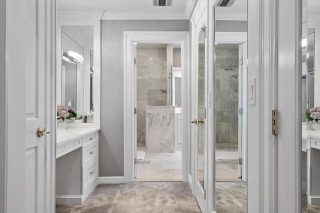 6 Laurelwood Ct, Dix Hills, NY 11746 - full bath with vanity, ornamental molding, and a shower stall