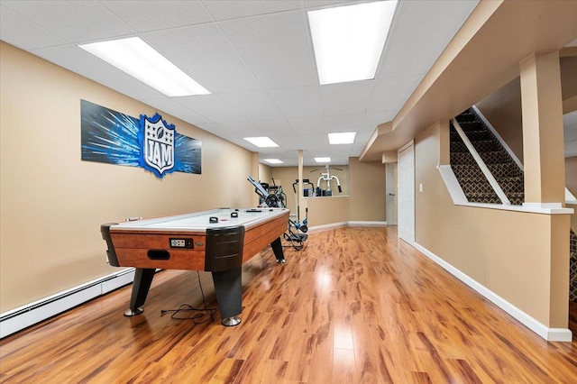 6 Laurelwood Ct, Dix Hills, NY 11746 - recreation room with light wood-style flooring, baseboard heating, a paneled ceiling, and pool table