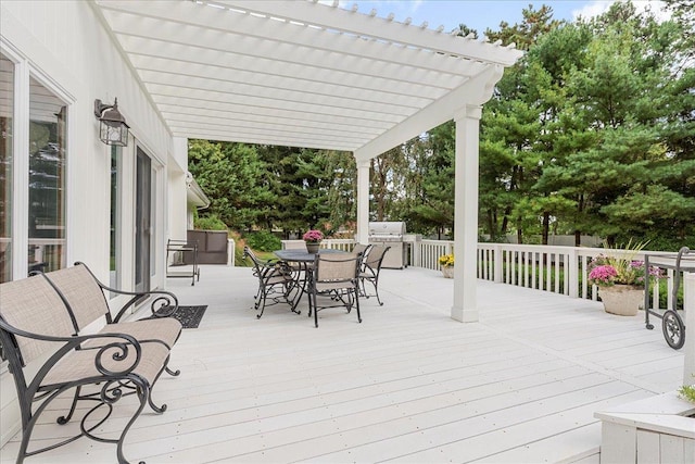 6 Laurelwood Ct, Dix Hills, NY 11746 - wooden terrace with outdoor dining space and a pergola