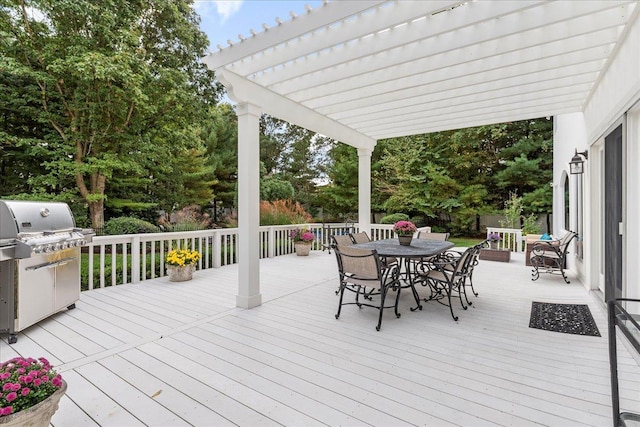 6 Laurelwood Ct, Dix Hills, NY 11746 - wooden deck featuring grilling area, a pergola, and outdoor dining space