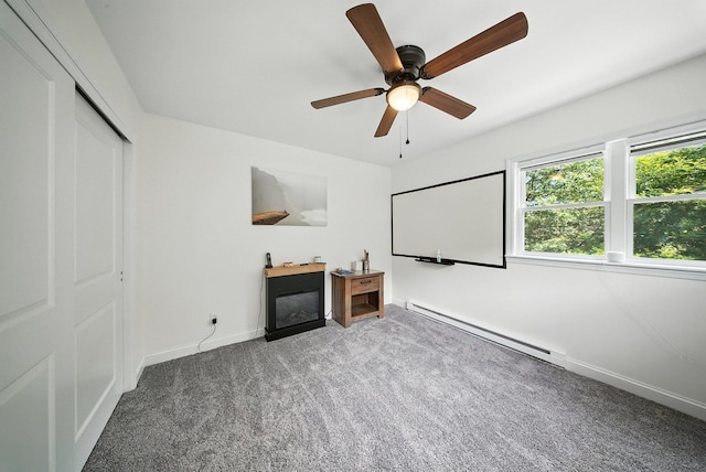 2 Woodland Way N, Ellenville, NY 12428 - carpeted cinema room with baseboard heating and a ceiling fan