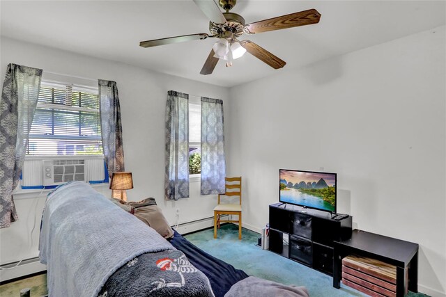 178 Magnolia Dr, Mastic Beach, NY 11951 - bedroom featuring multiple windows, carpet floors, a baseboard radiator, and cooling unit