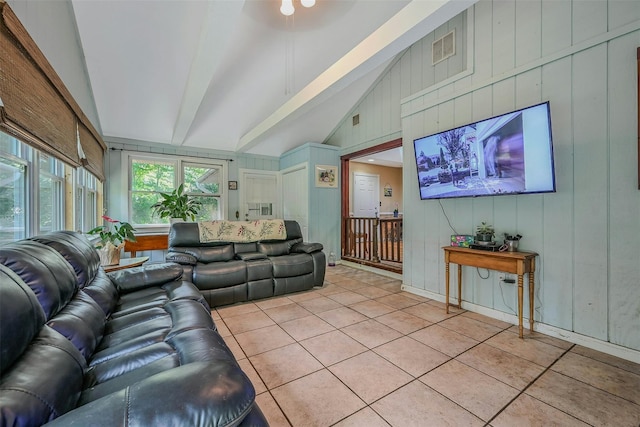 18 Huyler Ct, Setauket, NY 11733 - living area with light tile patterned flooring and wood walls