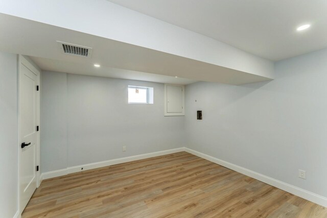 237 Linden Ave, Westbury, NY 11590 - basement with light wood-style floors, recessed lighting, and electric panel