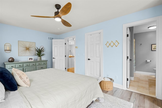 38 Southview Ct, Poughkeepsie, NY 12603 - bedroom with light wood-style floors, ensuite bathroom, and ceiling fan
