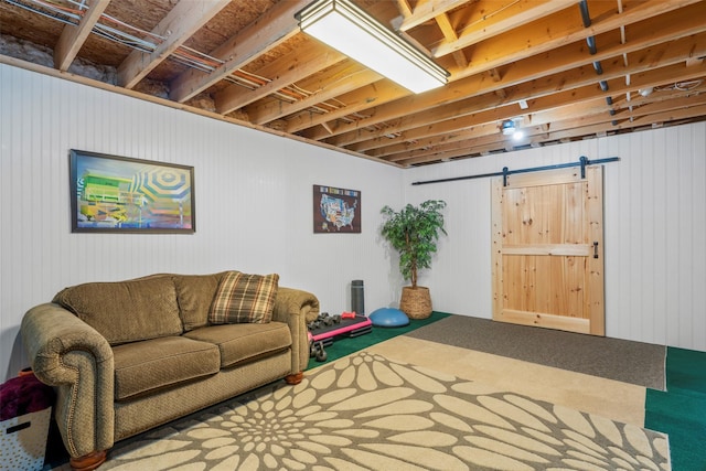38 Southview Ct, Poughkeepsie, NY 12603 - carpeted living area featuring a barn door