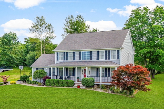 38 Southview Ct, Poughkeepsie, NY 12603 - colonial home with covered porch, a front lawn, and a shingled roof