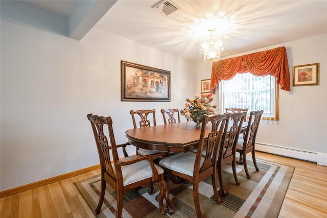 51 Lester Dr, Orangeburg, NY 10962 - dining area with light wood-style floors, a chandelier, and a baseboard heating unit
