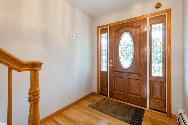 51 Lester Dr, Orangeburg, NY 10962 - foyer entrance with a baseboard heating unit and light wood-style flooring