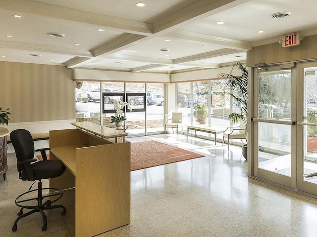 72 Pondfield Rd W Unit 2F, Bronxville, NY 10708 - lobby featuring beam ceiling and coffered ceiling