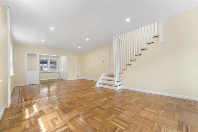 4216 Wickham Ave, Bronx, NY 10466 - unfurnished living room with stairs and recessed lighting