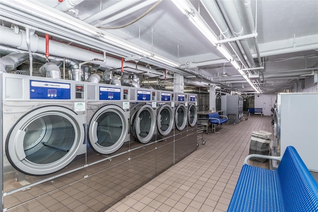30-47 Hobart St Unit 6, Woodside, NY 11377 - shared laundry with washing machine and dryer and tile patterned flooring
