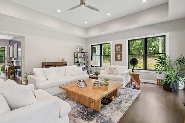 317 Old Mill Rd, Nissequogue, NY 11780 - living area featuring wood finished floors, a ceiling fan, and recessed lighting