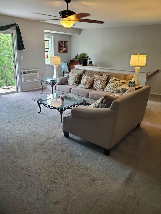 1106 Parkview Dr, Southfields, NY 10975 - living room featuring carpet, a wall mounted air conditioner, plenty of natural light, and ceiling fan