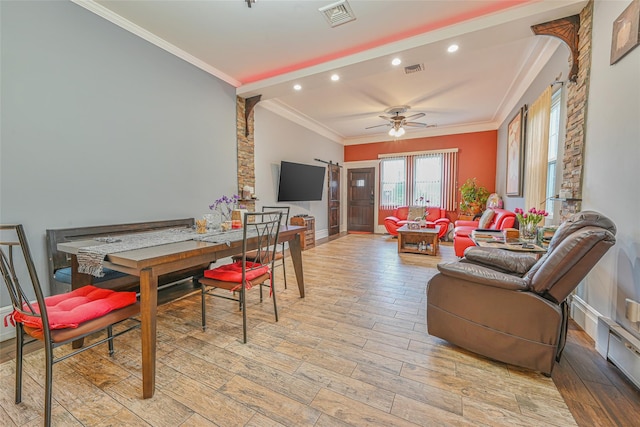 129 Guenther Ave, Valley Stream, NY 11580 - living room with recessed lighting, light wood-style floors, ornamental molding, and a ceiling fan
