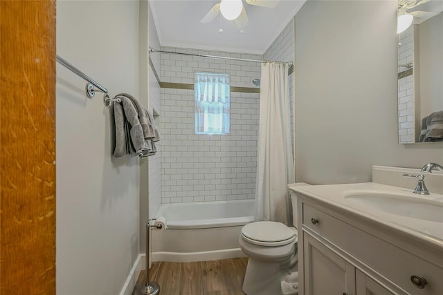 56 Locust Dr, Rocky Point, NY 11778 - bathroom with ceiling fan, vanity, shower / tub combo, and wood finished floors
