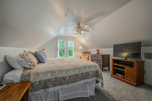56 Locust Dr, Rocky Point, NY 11778 - bedroom with vaulted ceiling, carpet, and a ceiling fan