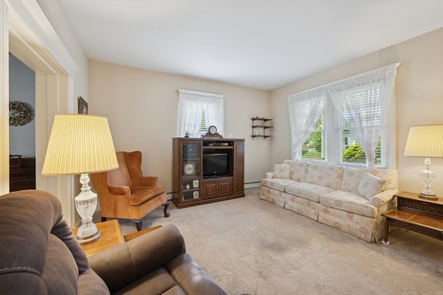 45 Crosby Ave, Albertson, NY 11507 - living room featuring baseboard heating and carpet flooring