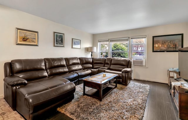 200-06 39th Ave, Bayside, NY 11361 - living room featuring baseboards and wood finished floors
