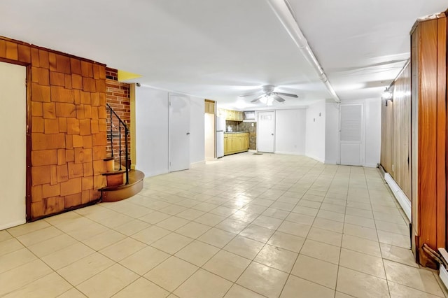 200-06 39th Ave, Bayside, NY 11361 - unfurnished living room featuring stairway, a ceiling fan, and light tile patterned floors