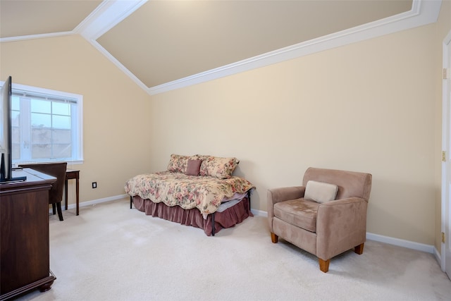 164 Ira Rd, Mount Sinai, NY 11766 - bedroom with light colored carpet, vaulted ceiling, and crown molding