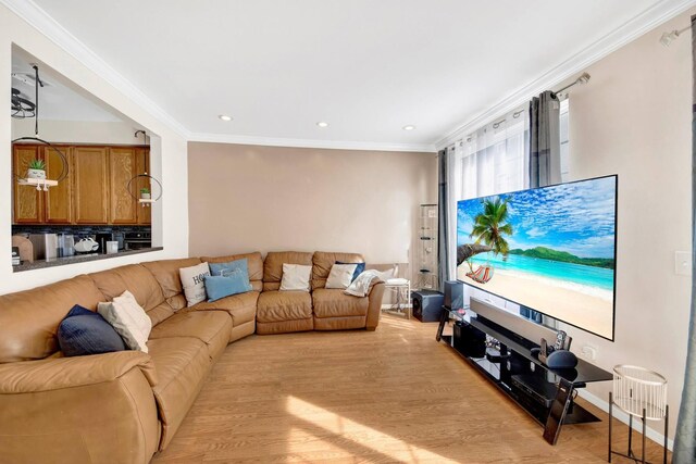 109 Neptune Ln Unit 5, Bronx, NY 10473 - living area with light wood-style floors, ornamental molding, and recessed lighting