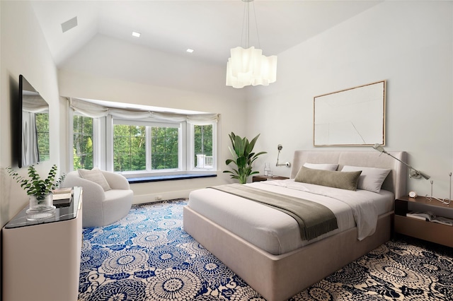 3 Terrace Cir, Armonk, NY 10504 - bedroom with a chandelier and vaulted ceiling