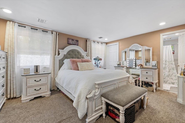 7 Pine Tree Dr, Shirley, NY 11967 - bedroom with light colored carpet, recessed lighting, and ensuite bathroom