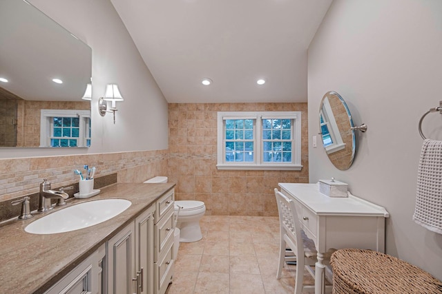 15 Format Ln, Smithtown, NY 11787 - full bath with vanity, tile patterned floors, recessed lighting, and tile walls