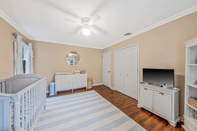 15 Format Ln, Smithtown, NY 11787 - bedroom with dark wood-type flooring, crown molding, and a ceiling fan