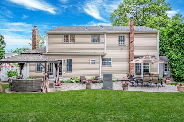 15 Format Ln, Smithtown, NY 11787 - rear view of property featuring a gazebo, a patio, a chimney, and an outdoor living space