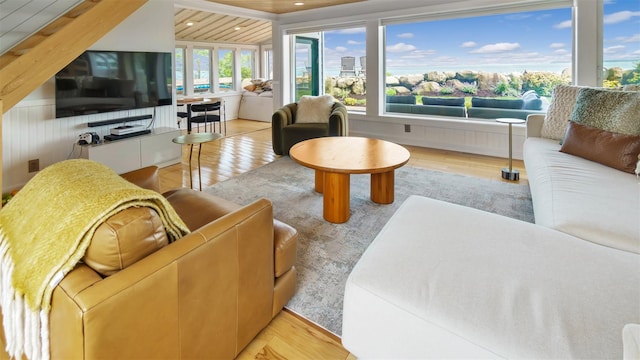 12910 Main Rd, East Marion, NY 11939 - living room featuring wood-type flooring and recessed lighting