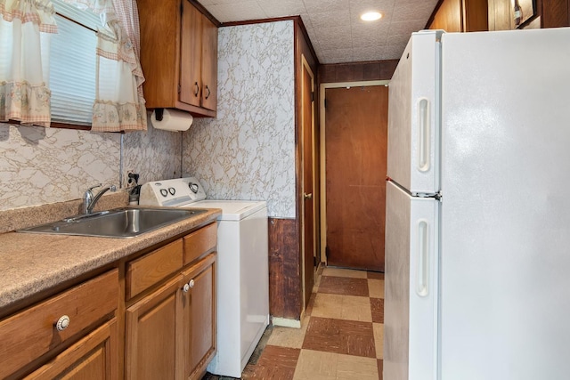 2088 Virgil Pl, Bronx, NY 10473 - laundry room with washer / dryer, light floors, and recessed lighting