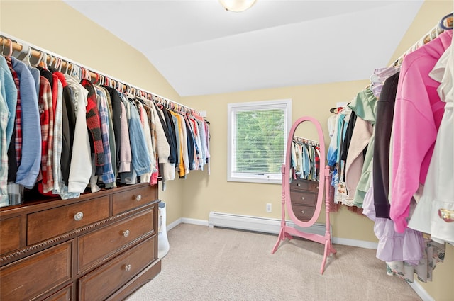 85 Jay St, Stony Point, NY 10980 - walk in closet with lofted ceiling, a baseboard radiator, and light colored carpet