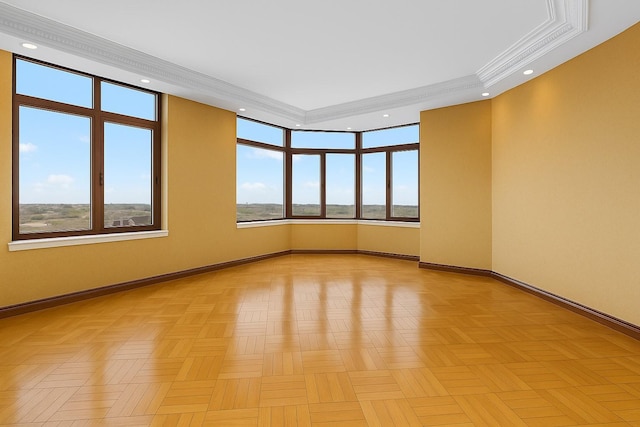 11201 Queens Blvd Unit 10B, Forest Hills, NY 11375 - spare room with ornamental molding, a tray ceiling, and recessed lighting