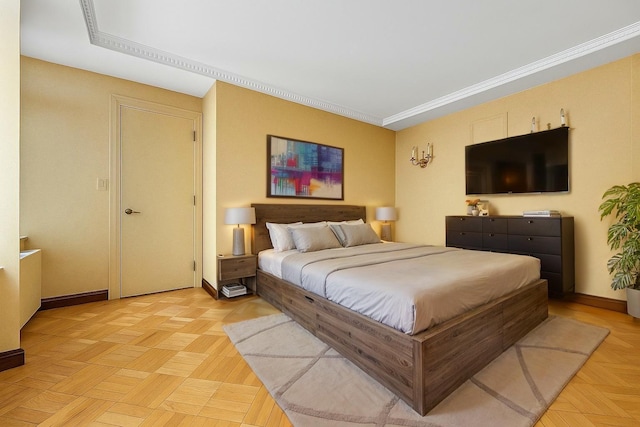 11201 Queens Blvd Unit 10B, Forest Hills, NY 11375 - bedroom featuring baseboards and ornamental molding