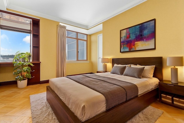 11201 Queens Blvd Unit 10B, Forest Hills, NY 11375 - bedroom featuring ornamental molding and multiple windows