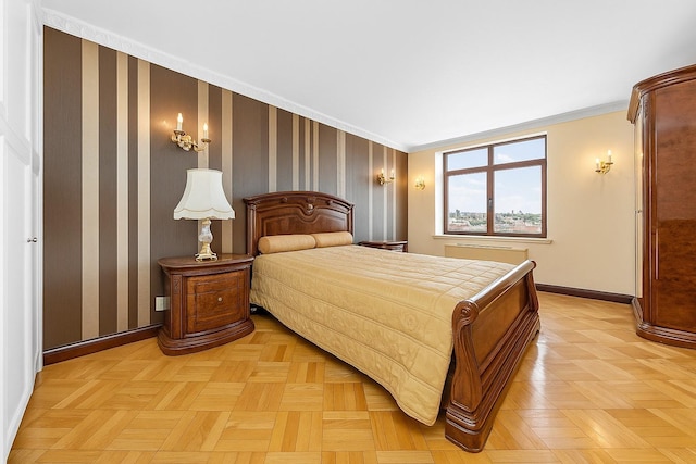 11201 Queens Blvd Unit 10B, Forest Hills, NY 11375 - bedroom featuring baseboards and crown molding