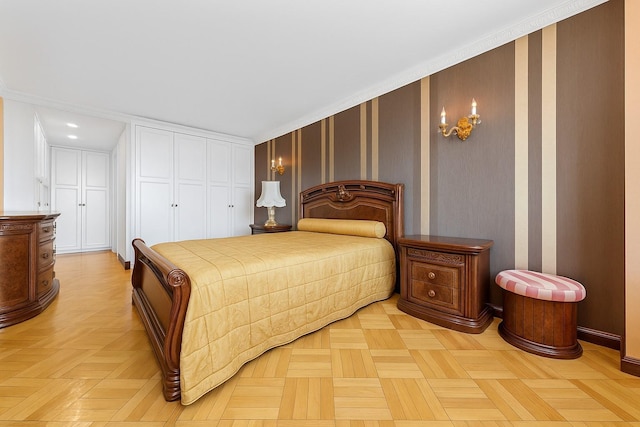 11201 Queens Blvd Unit 10B, Forest Hills, NY 11375 - bedroom with ornamental molding, a closet, and recessed lighting