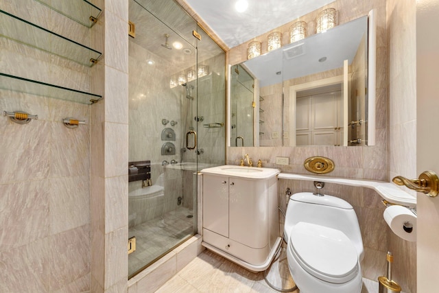 11201 Queens Blvd Unit 10B, Forest Hills, NY 11375 - full bath featuring tile walls, a stall shower, and vanity