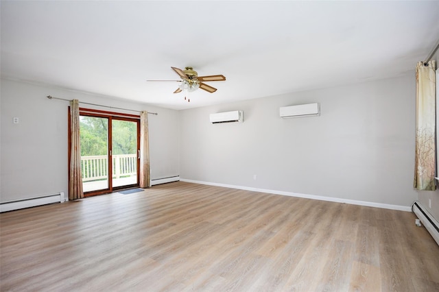 16 Bushwick Rd, Poughkeepsie, NY 12603 - unfurnished room with an AC wall unit, a baseboard heating unit, a ceiling fan, and light wood finished floors