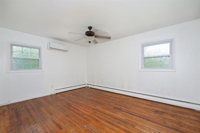 16 Bushwick Rd, Poughkeepsie, NY 12603 - unfurnished room featuring an AC wall unit, wood finished floors, a ceiling fan, and a baseboard heating unit